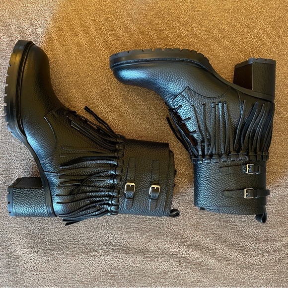 NWOT Valentino Fringe Combat Boot Black - Picture 14 of 14